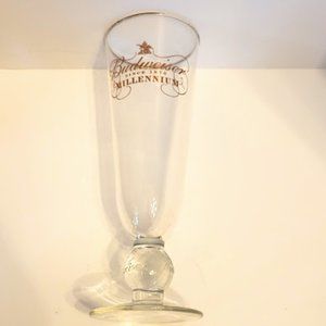MILLENNIUM BUDWEISER FOOTED BEER GLASS WITH GOLD RIM